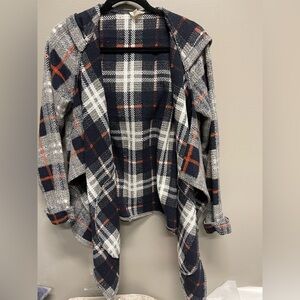 Hem & Thread Gray and Orange Plaid Cardigan
